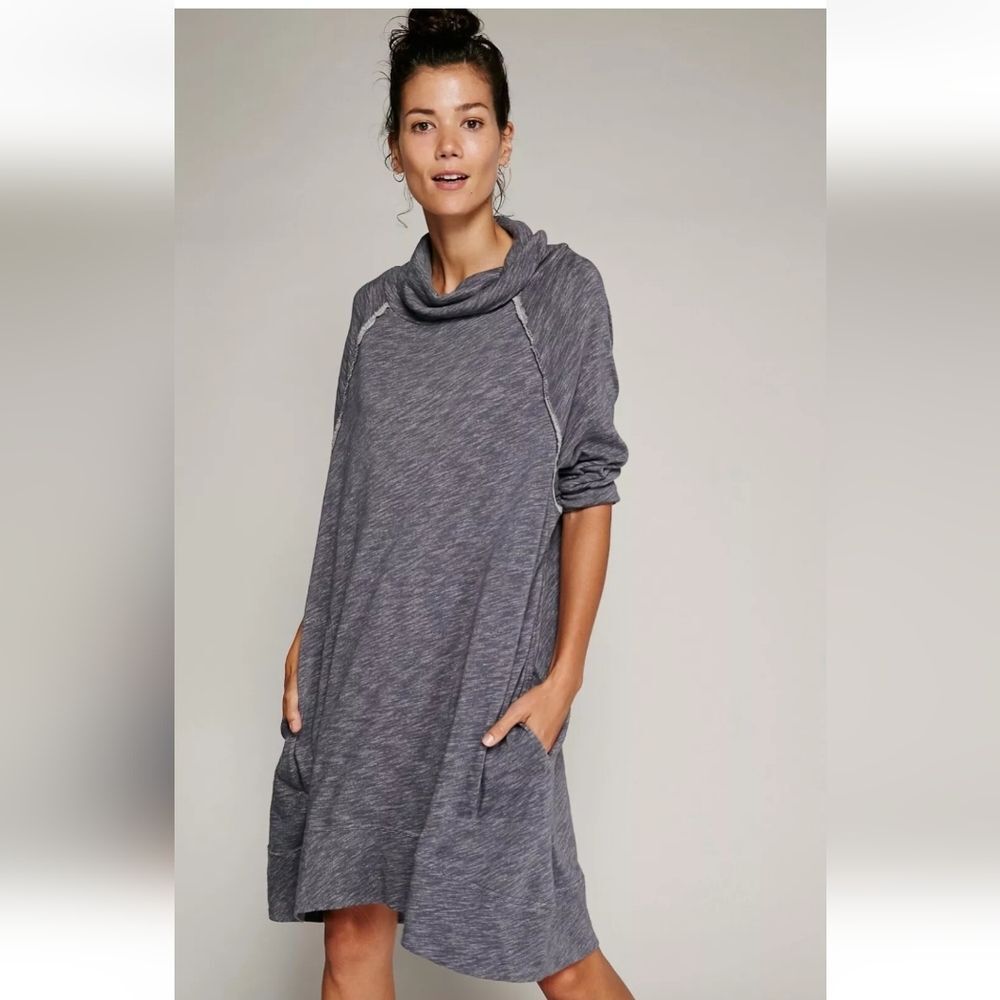 Free People Beach Langenlook Cocoon Heathered Grey Cowl Neck Oversized Dress L